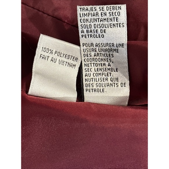 Burgundy 3pc Jones New‎ York Career Special Occasion Suit Piped Satin Edge 12 - Picture 11 of 16